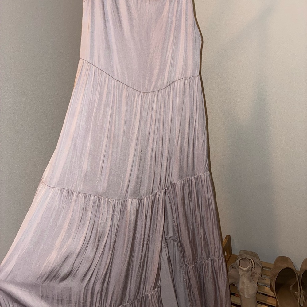 Women's Lavender silky maxi dress with sexy slit